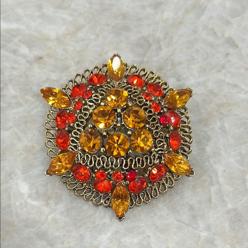 Vintage Gold and Orange Brooch